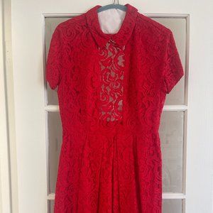 Carven Red mini lace dress w/ cutout & low back